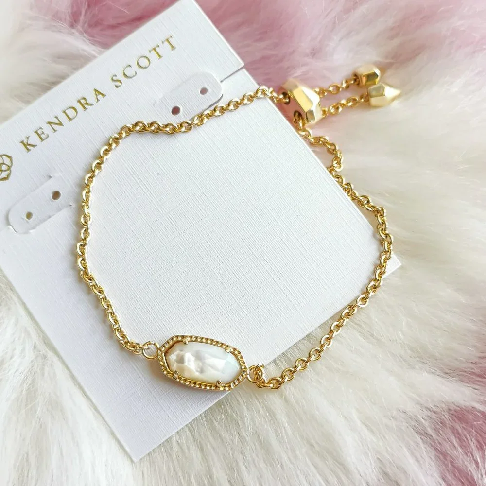 Gold Elaina Ivory Pearl Adjustable Chain Bracelet